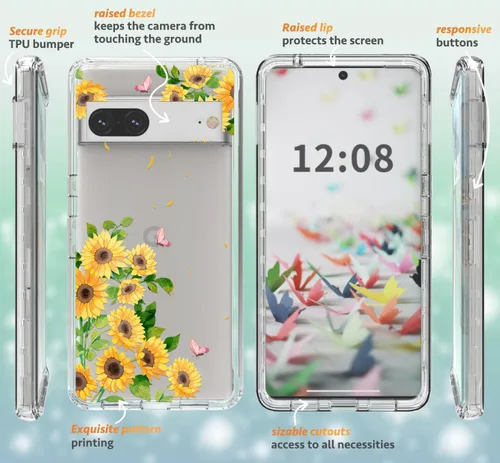 Vista 5 de for Google Pixel 7 Case，Google 7 Phone Case，for Girls Women Cover Design Dual Layer Slim Fit Drop Proof Impact Resistant Shockproof Clear Case