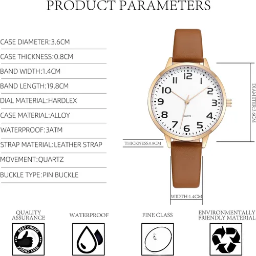 Vista 5 de IBSO Relojes de pulsera para mujer, correa de malla de cuero, caja redonda, analógico, moda