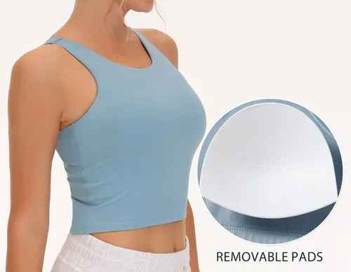 Vista 4 de THE GYM PEOPLE Brasier deportivo de espalda cruzada para mujer, con cuello alto y relleno extraíble, para entrenamiento, yoga
