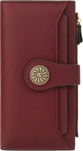 Vista 4 de Travelambo Cartera de mano de cuero genuino encerado de gran capacidad para mujer con bloqueo RFID