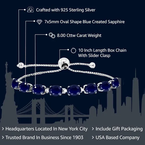 Vista 81 de Gem Stone King Pulsera de plata de ley 925 con piedra natal ovalada de 0.276 x 0.197 in para mujer, totalmente ajustable hasta 9 pulgadas