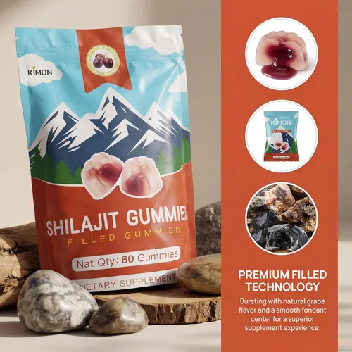 Vista 3 de KIMON Himalayan Shilajit Gummies - Gomitas Shilajit naturales con sabor a uva para hombres y mujeres, potenciador de energía con Ashwagandha y más