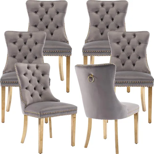 Vista 54 de Juego de 2 Sillas de Comedor Modernas de Mediados de Siglo, Tapizadas en Terciopelo Beige con Respaldo Acolchado, Sillas de Cocina y Comedor, Patas
