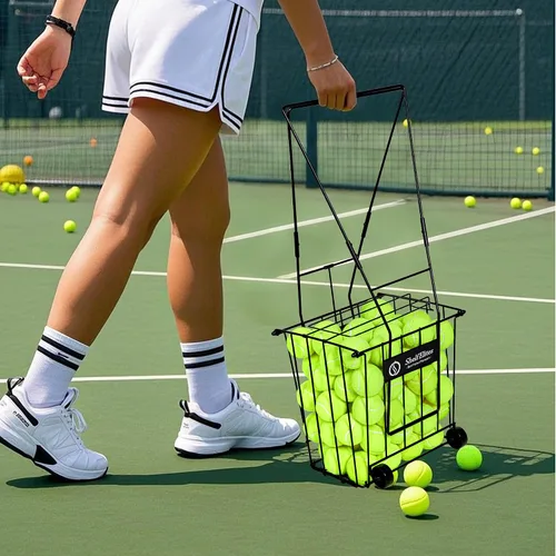 Vista 8 de Tolva de pelota de tenis, soporte portátil para pelota de tenis con asa para cancha, práctica y entrenamiento (grande)