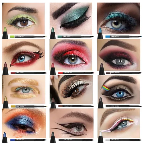 Vista 4 de KAIQIKAIXI 12 tipos de lápiz delineador de ojos, cejas, lápiz de sombra de ojos, lápiz de línea de labios, almohadilla de párpados, herramienta