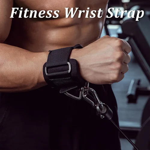 Vista 3 de Paquete de 2 muñequeras para máquina de cable, acolchado de neopreno ajustable, talla única, correas de muñeca de fitness para hombres y mujeres