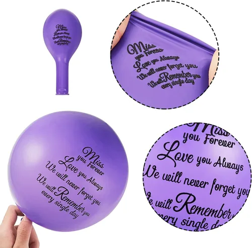 Vista 3 de Sumind 36 globos coloridos para funeral del Día de los Caídos para celebración de cumpleaños celestial, globos conmemorativos con 2 rollos de cintas