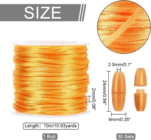 Vista 2 de PH PandaHall 30 Juego de Cierres Separables para Cordones, Cuerdas de Cordón de Nylon Dorado de 10m 2mm con Conectores de Barril de Plástico