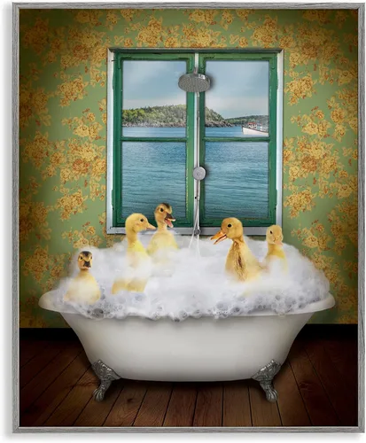 Vista 47 de Lindo conejo bebé en toallas de baño burbujas de jabón' Arte Giclée enmarcado