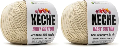Vista 30 de Keche Hilo de Algodón, 60% Algodón 40% Hilo Acrílico, Hilo de Algodón Suave para Crochet y Tejer, Hilo Amigurumi 1 Madeja/Bola 1.76 Oz (50g) / 180