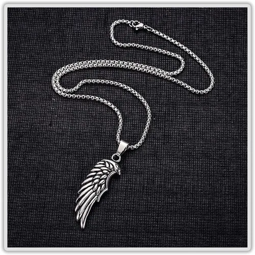 Vista 5 de Mgutillart Collar punk con colgante de ala de ángel de acero de titanio