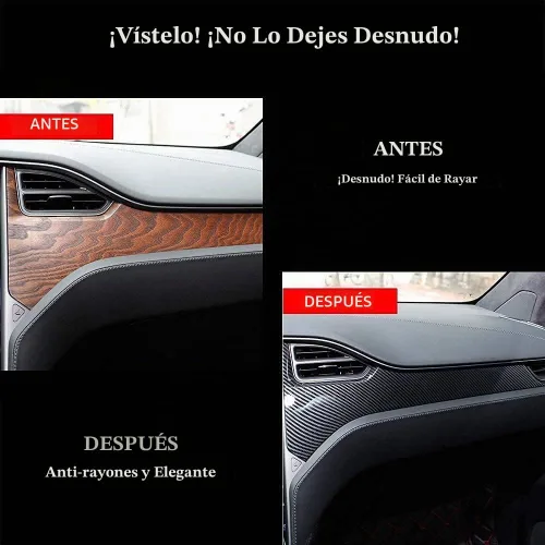 Vista 5 de OUBOLUN - Consola central de fibra de carbono ABS para Tesla Model S X 2014