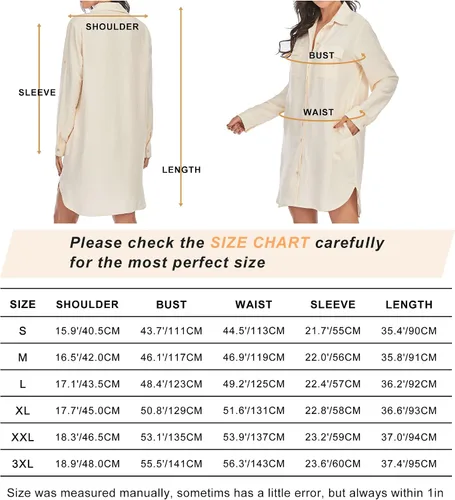 Vista 6 de LUSMAY Vestido casual de verano con cuello en V y botones para mujer de manga larga con bolsillo