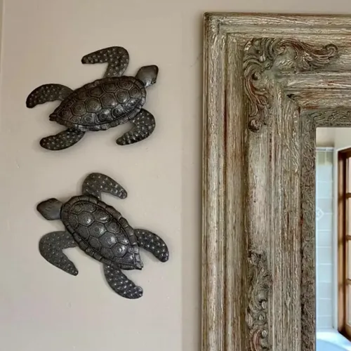 Vista 3 de It's Cactus Tortugas marinas, arte metálico de playa, juego de 2, figuras náuticas para colgar en la pared, decoración del hogar, animales marinos