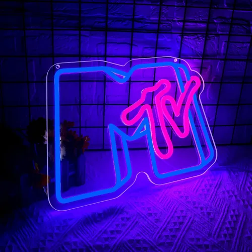 Vista 2 de Letrero de neón musical para decoración de pared, luz LED de música