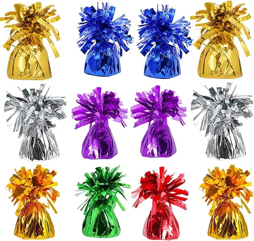 Vista 13 de Pesas de globos metálicos, recuerdos de fiesta de cumpleaños, regalos novedosos y mordazas, 5.5 pulgadas, paquete de 12 unidades plateado