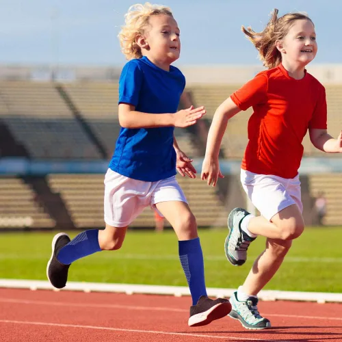 Vista 6 de Calcetines deportivos de fútbol para niños 2 pares de calcetines altos hasta la rodilla para niños y niñas talla de zapato 3-65 edades de 6-12 años