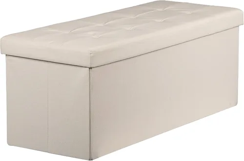 Vista 5 de LEMY - Banco de almacenamiento otomano plegable de 43 pulgadas, taburete reposapiés con divisor de madera y gran espacio de almacenamiento, banco