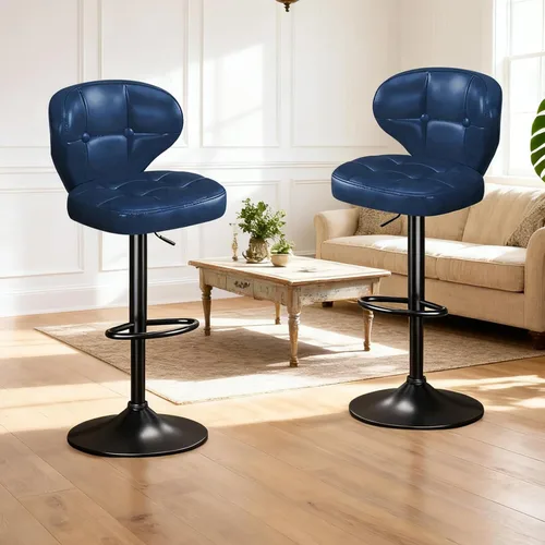 Vista 16 de Juego de 2 taburetes de bar, taburetes de bar giratorios ajustables con respaldo, sillas de bar de altura de mostrador con reposapiés, asiento Negro