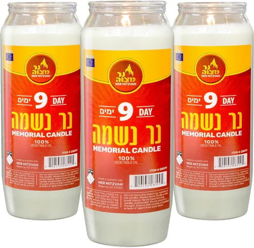 Vista 7 de Ner Mitzvah Vela Yartzeit de 9 días - Vela Kosher Yahrtzeit Memorial y Yom Kippur Vela en soporte de plástico
