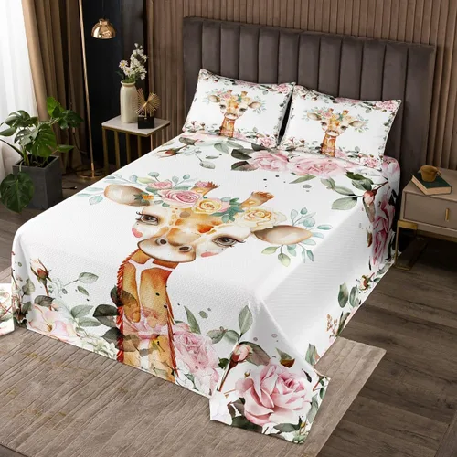 Vista 7 de Erosebridal Juego de colcha con diseño de gato y gatito, juego de colcha con temática de animales, juego de ropa de cama floral de flores coloridas