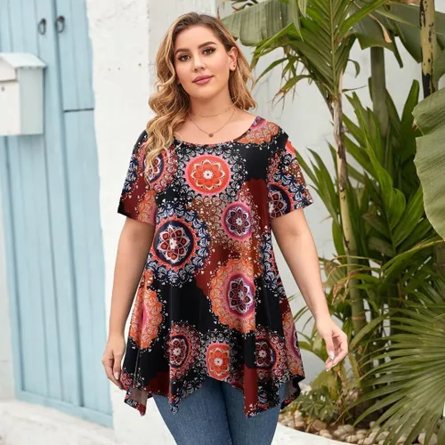 Vista 2 de LARACE - Camiseta tipo túnica con vuelo para mujer, de ajuste suelto y cómodo, favorecedora a la silueta