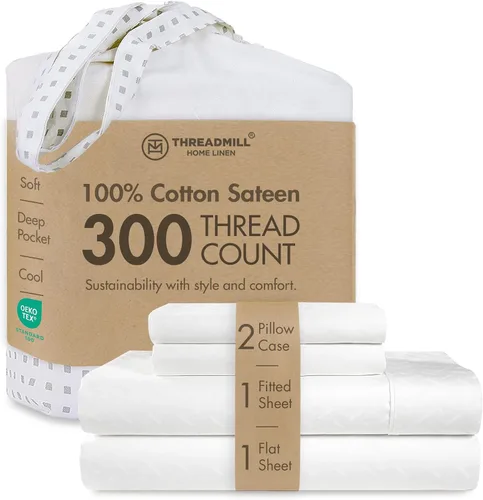 Vista 28 de Threadmill Juego de sábanas de algodón Twin Sábanas 100% algodón para cama tamaño Twin Juego de sábanas de satén jacquard damasco con bolsillo