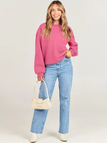 Vista 9 de ANRABESS Sudadera de manga larga para mujer, casual, cuello redondo, ajuste holgado, sudadera con capucha de forro polar para otoño