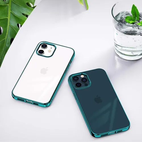 Vista 2 de MILPROX Compatible con iPhone 12 Pro Max (2020), transparente, a prueba de golpes, con borde galvanizado, fundas anti-amarillas, verde pino