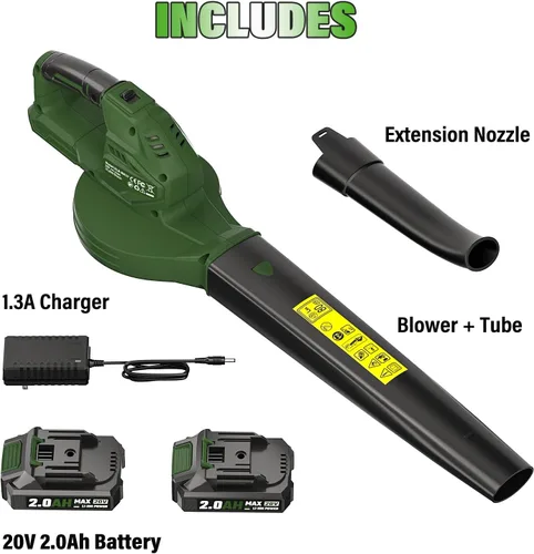 Vista 6 de SEYVUM Soplador de hojas, soplador inalámbrico de 20 V con batería de 2 x 2.0 Ah, soplador eléctrico de hojas para el cuidado del césped, soplador
