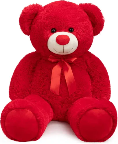 Vista 10 de Enorme Oso de Peluche Animal de Peluche Oso de Peluche Gigante con Lazo de Cinta Roja Juguete de Peluche de Día Regalo para Novia y Niños 36 Beige