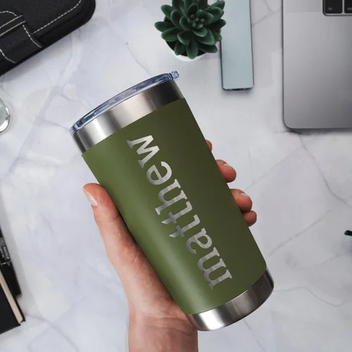 Vista 5 de Vasos personalizados, vaso de acero inoxidable de 20 onzas con tapa 13 diseños diferentes Tazas personalizadas de doble pared aisladas para café