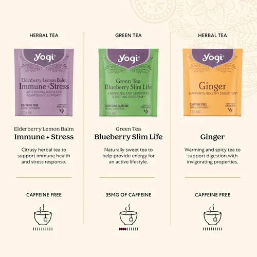 Vista 4 de Yogi Caja de regalo de muestra de té orgánico (45 bolsas de té), surtido de deliciosas mezclas de bienestar, 9 variedades favoritas de hierbas