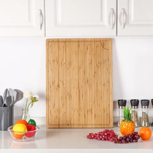 Vista 5 de Tabla de cortar de bambú de 24 x 18 pulgadas, tabla de cortar grande de cocina para carne, tabla de cortar con bloque de carnicero, tabla de tallar