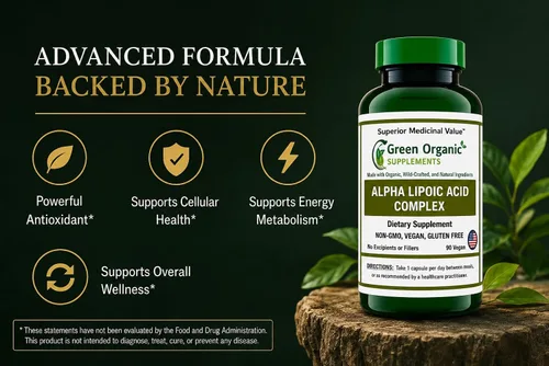 Vista 3 de Green Organic Supplements' Alpha Lipoic Acid Complex, ALA, 90 VCaps Alpha Lipoic Acid Capsules (Pack of 1)