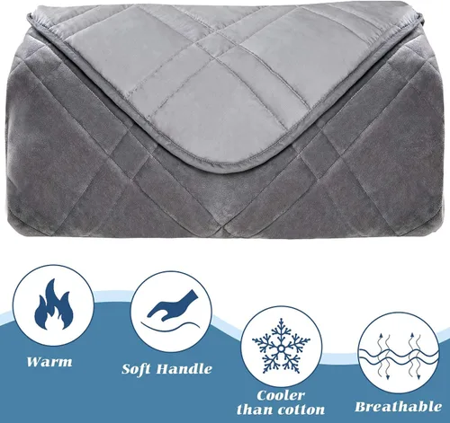 Vista 9 de OMYSTYLE Manta pesada reversible de 48x72 pulgadas y 15 libras para adultos, manta doble cara con peso de felpa corta cálida y tela Tencel fresca