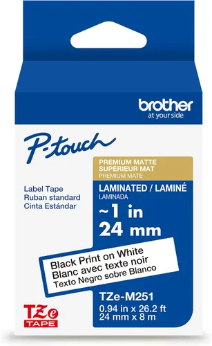 Vista 42 de Brother - Cinta laminada Negro sobre Amarillo, 24 mm Empaquetado al menudeo, Negro sobre blanco