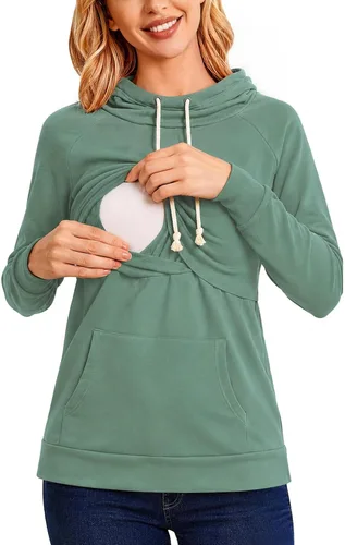 Vista 17 de Liu & Qu - Sudadera con capucha para lactancia de mujer, manga larga, con bolsillo, ropa casual 1.gris