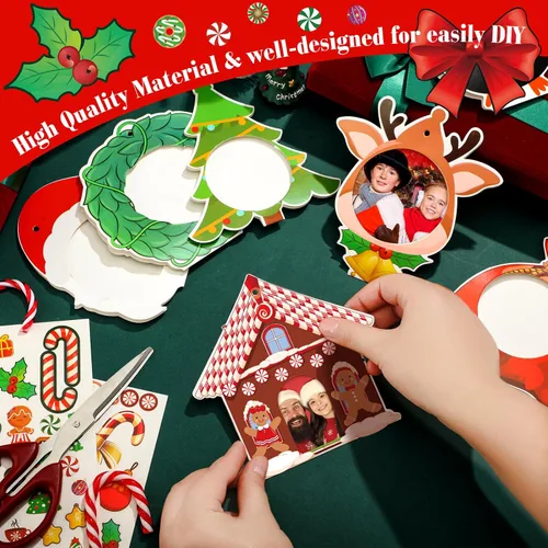 Vista 2 de Zhanmai 48 juegos de marcos de fotos navideños a granel, manualidades de Navidad, marcos de fotos, adornos colgantes de Papá Noel, muñeco de nieve