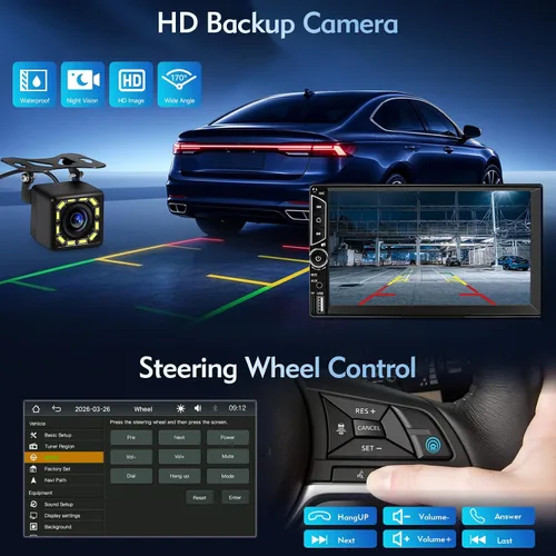 Vista 12 de Estéreo de Auto Doble DIN con Apple CarPlay Inalámbrico, Android Auto Inalámbrico, Pantalla Táctil HD de 7 Pulgadas, Radio de Coche con Bluetooth