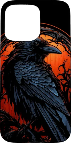 Vista 31 de Funda estética oscura para iPhone 17, diseño de cuervo gótico, diseño de pájaro de cuervo y pájaro oculto