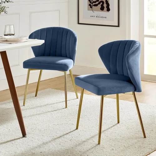 Vista 12 de TINA'S HOME Juego de 2 sillas decorativas, sillas laterales de terciopelo glamoroso con patas doradas, sillas de comedor tapizadas de mediados