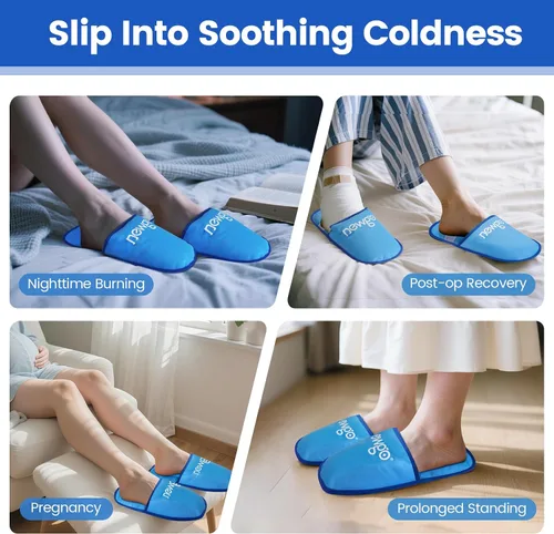 Vista 4 de NEWGO Pantuflas de hielo para pies para fascitis plantar y neuropatía, aptas para HSA o FSA, paquete de 2 pantuflas de hielo de gel para cirugía