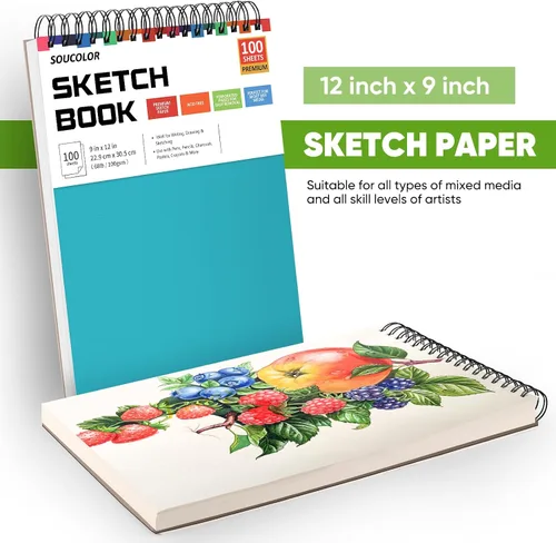 Vista 7 de Soucolor Suministros Escolares Cuaderno de bocetos de 9 x 12 pulgadas para profesor y estudiante de secundaria, paquete de 1 cuaderno de bocetos