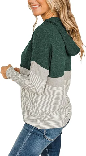 Vista 3 de Butgood Sudaderas con capucha de bloque de color para mujer, sudadera de manga larga, casual, con cordón, a rayas, túnica