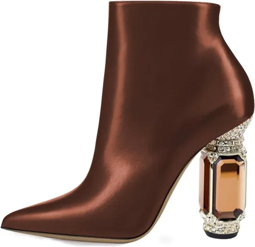 Vista 167 de FSJ Botas de tacón alto con punta puntiaguda para mujer, con tacón alto, con cremallera lateral brillante, estilo casual, para uso diario, zapatos