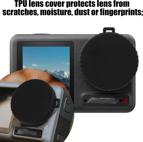 Vista 3 de 2 tapas de lente para Osmo Action 4 y Action 3, protector de lente negro flexible accesorios de protección compatibles con Osmo Action, evita
