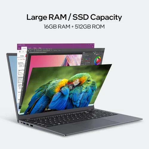 Vista 4 de UOWAMOU 15.6 pulgadas, 16 GB de RAM, SSD de 512 GB, computadora portátil con pantalla FHD IPS, N5095 Quad Core, WiFi 2.4/5G, retroiluminación BT4.2