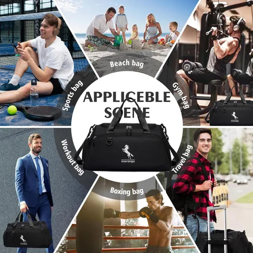 Vista 6 de Marengo Bolsa de gimnasio para hombres y mujeres, bolsa de gimnasio pequeña de 37 litros con compartimento para zapatos y húmedos, mochila de viaje