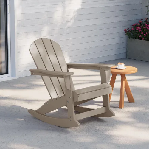 Vista 47 de Silla mecedora Malibu de poliéster para exterior/patio Adirondack, Negra